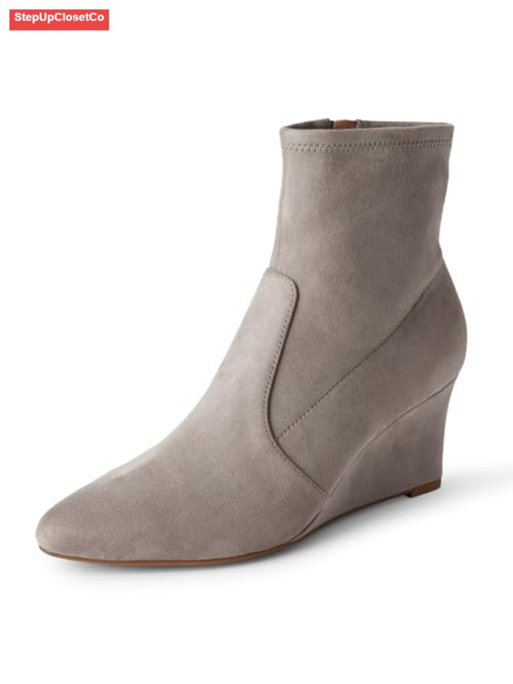 Women's Faux Suede Wedge Ankle Boots Pointed Toe Memory Foam Zip Booties